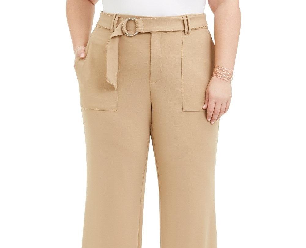 INC International Concepts Women's Plus Size Utility-Pocket Wide-Leg Pants Brown Size 26