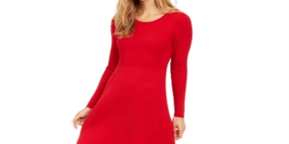 Style & Co Women's Ribbed Sweater Dress Red Size Petite L