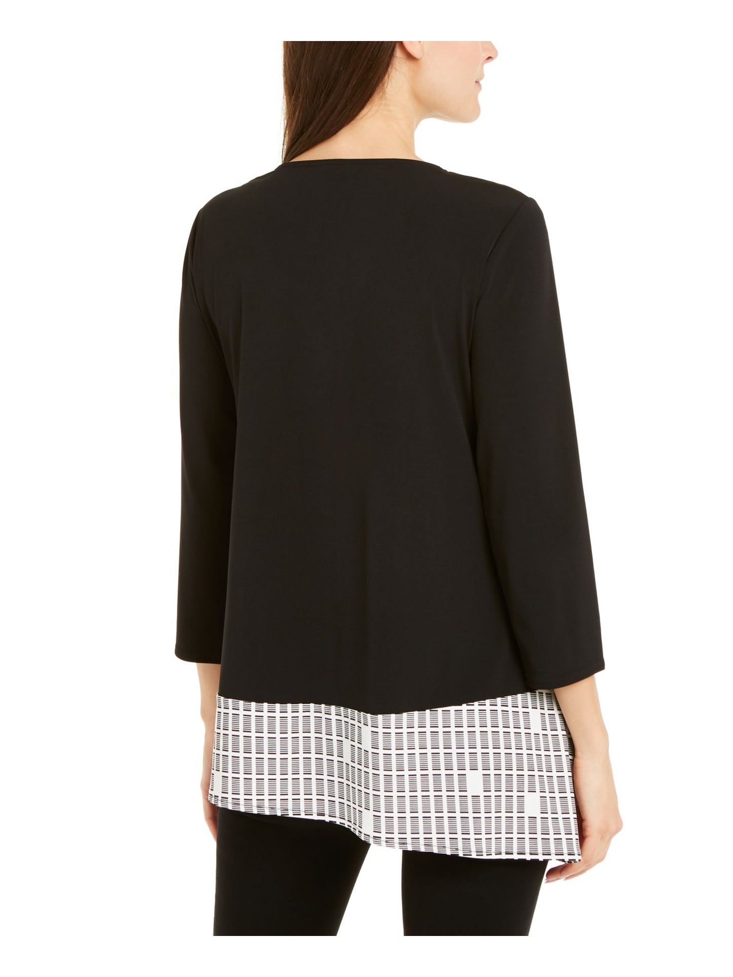 Alfani Women's Mixed Print Asymmetrical Hem Top Black- White Size Petite S