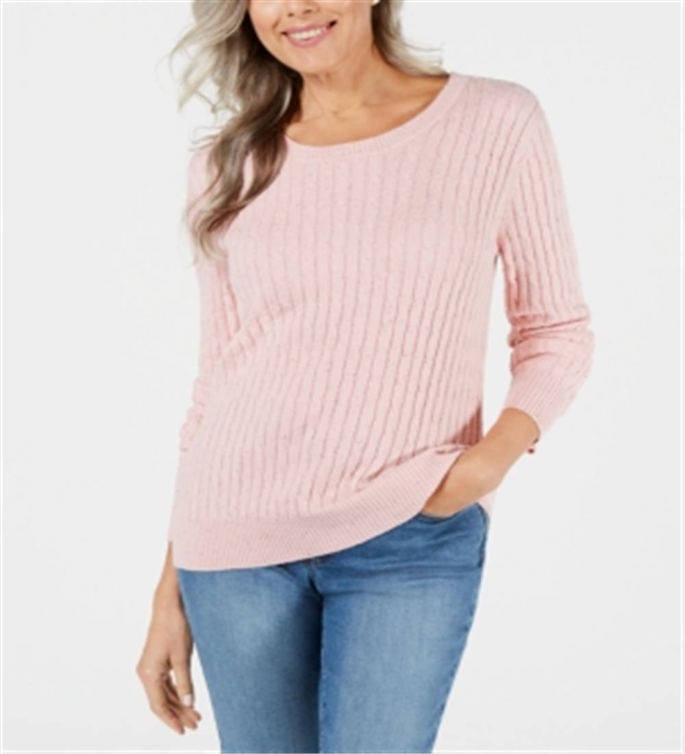 Karen Scott Women's Cable Knit Scoop Neck Sweater Pink Rose Size Petite S