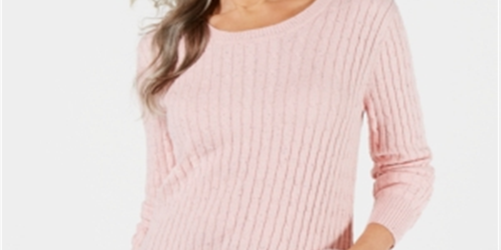 Karen Scott Women's Cable Knit Scoop Neck Sweater Pink Rose Size Petite S