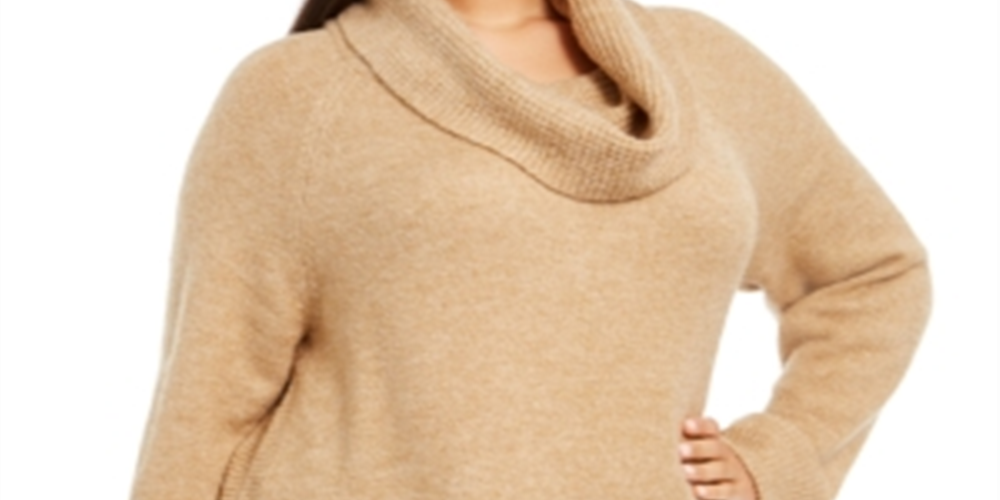 Style & Co Women's Plus Waffle Knit Trim Cowlneck Sweater Brown Size -0X