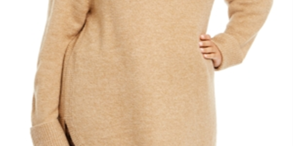 Style & Co Women's Plus Waffle Knit Trim Cowlneck Sweater Brown Size -0X