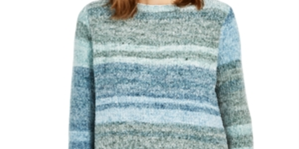 Style & Co Women's Striped Long Sleeve Sweater Green Size Petite Small