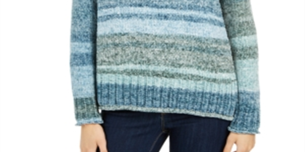 Style & Co Women's Striped Long Sleeve Sweater Green Size Petite Small