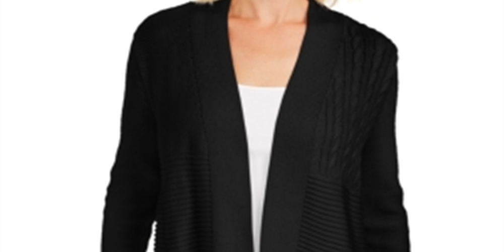 Charter Club Women's Patchwork Cardigan Black Size Petite S