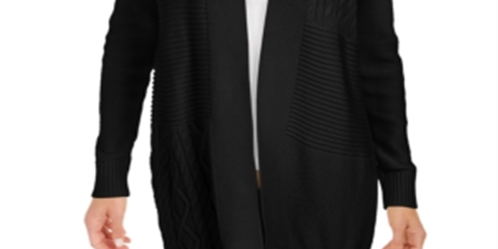 Charter Club Women's Patchwork Cardigan Black Size Petite S