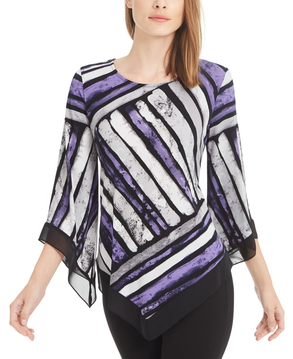 Alfani Women's Petite Printed Pointed-Hem Top  Purple Size PM