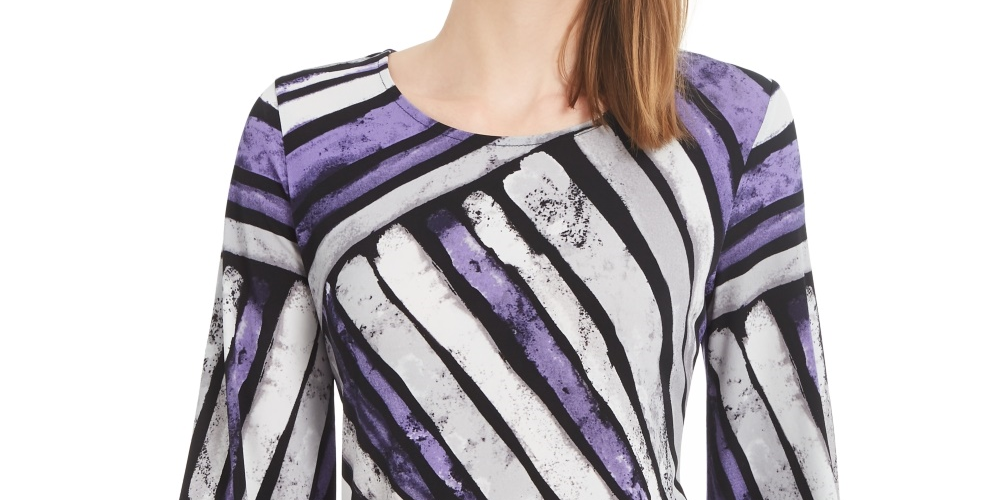 Alfani Women's Petite Printed Pointed-Hem Top  Purple Size PM