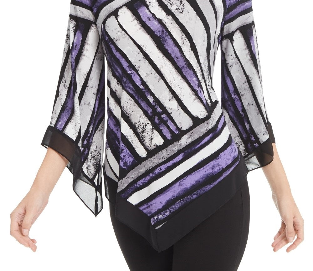 Alfani Women's Petite Printed Pointed-Hem Top  Purple Size PM