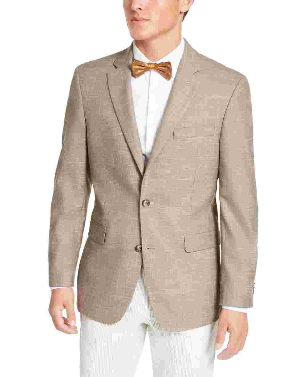 Tommy Hilfiger Men's Trevor Woven Plaid Two-Button Blazer Beige Size 44