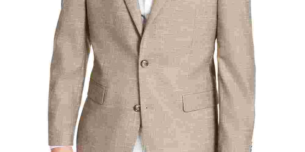 Tommy Hilfiger Men's Trevor Woven Plaid Two-Button Blazer Beige Size 44