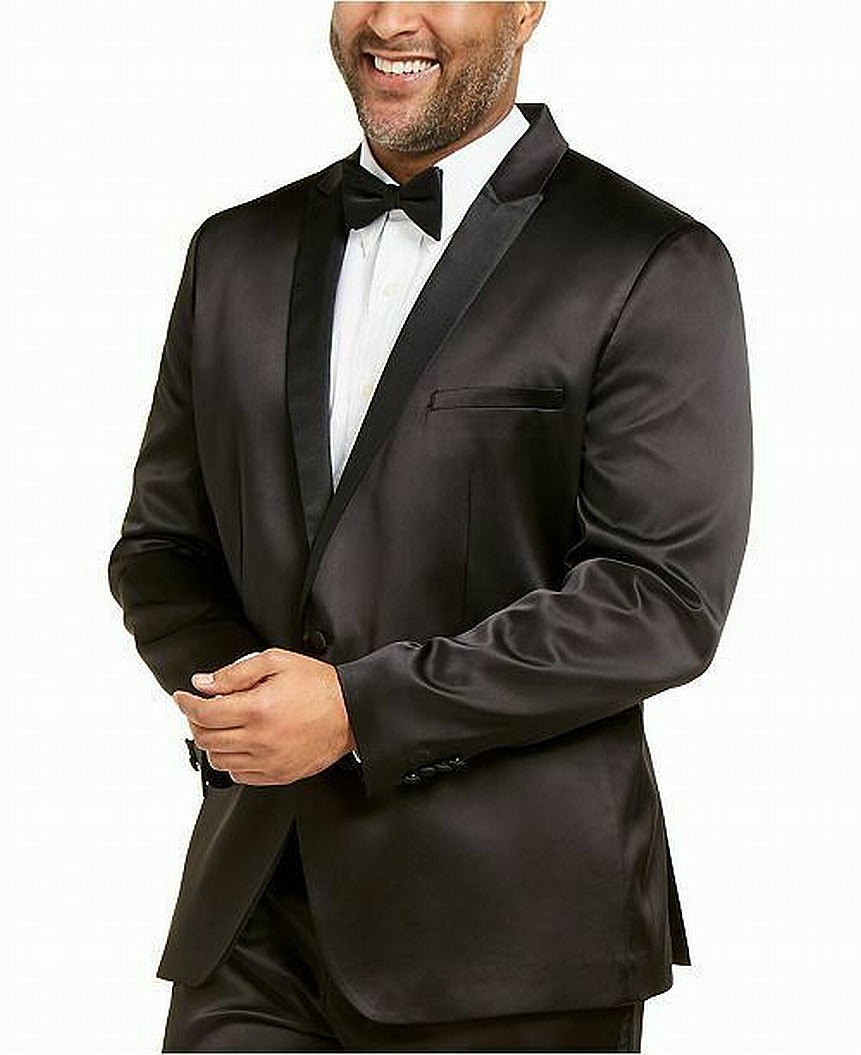 INC International Concepts Men's Big & Tall Velvet Satin Trim Two Button Blazer Black Size 2XB
