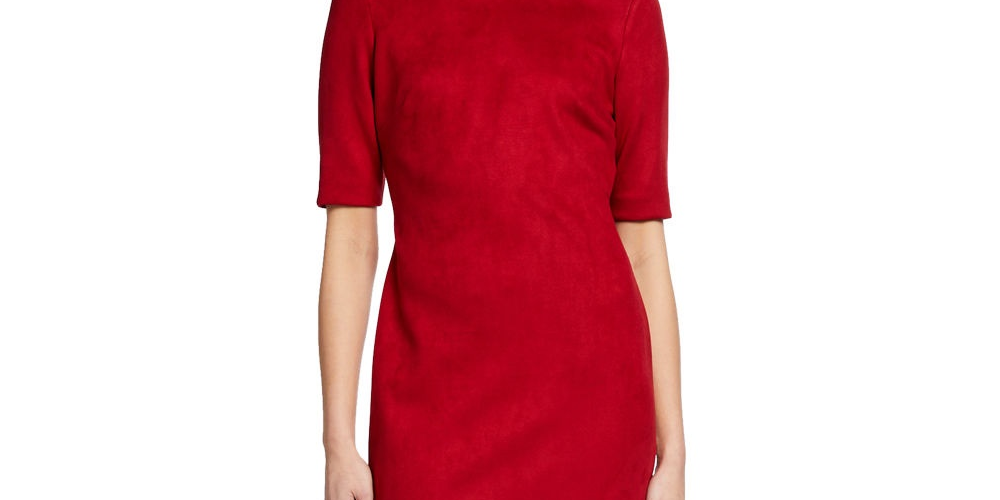 Anne Klein Women's Suede MIDI Shift Dress Red Size 6