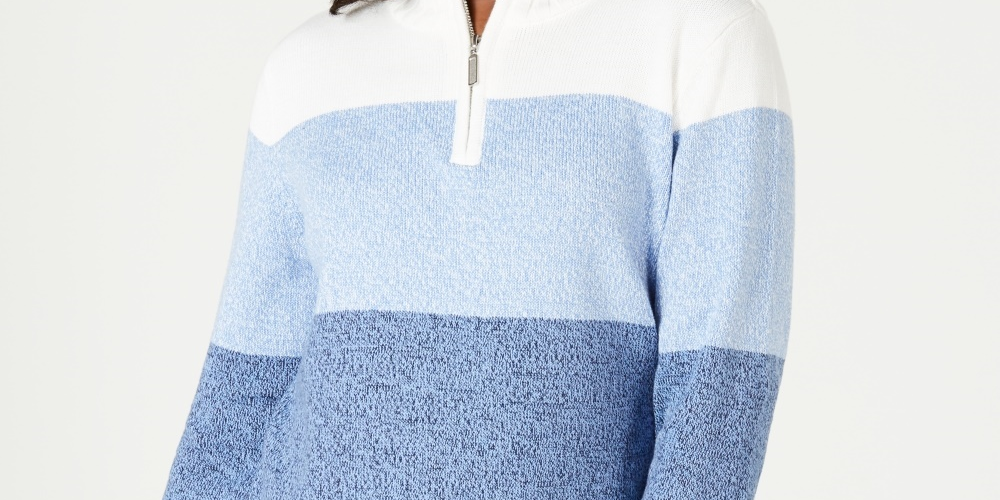 Karen Scott Women's Cotton Striped Sweater  Bright Blue Size Small
