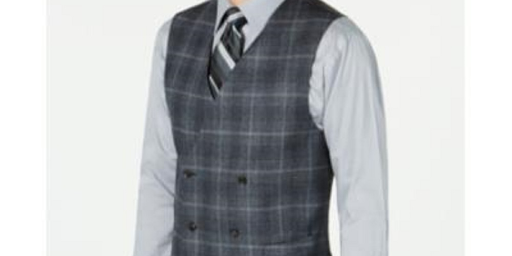 Ralph Lauren Men's Suit Vest Plaid Double-Breast Charcoal Size Medium