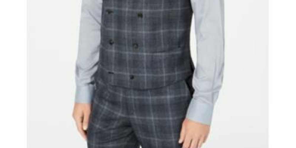 Ralph Lauren Men's Suit Vest Plaid Double-Breast Charcoal Size Medium