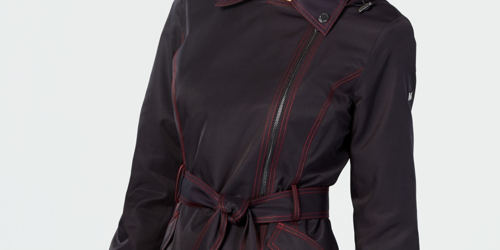 Michael Kors Women's Asymmetrical Belted Raincoat Blue Size X-Large