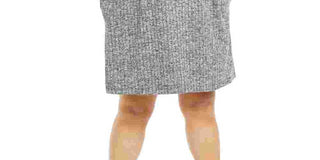 Connected Women's Apparel Pocketed Heather 3/4 Sleeve Jewel Neck Above The Knee Sheath Dress Gray Size 16W