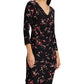 Ralph Lauren Women's Floral 3/4 Sleeve V Neck Above the Knee Sheath Party Dress Black Size 16