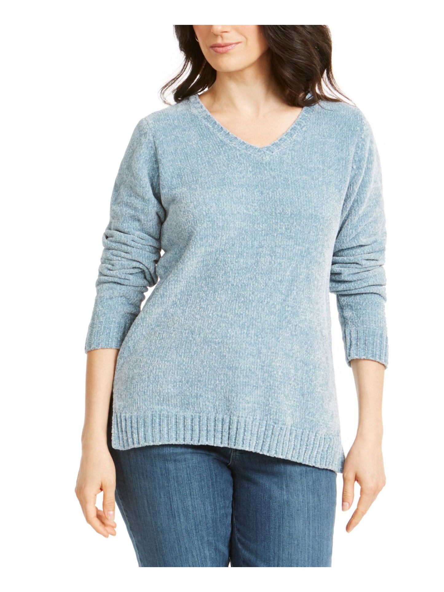 Karen Scott Women's Turquoise Long Sleeve V Neck Sweater Blue Size Petite Small