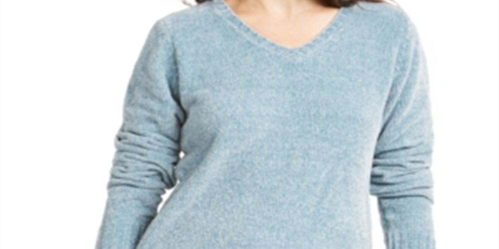 Karen Scott Women's Turquoise Long Sleeve V Neck Sweater Blue Size Petite Small