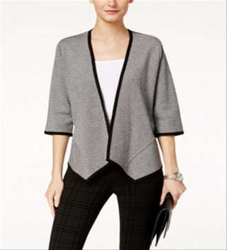 Alfani Women's Drape front 3/4 Sleeve Open Cardigan Top Black-Gray Size Petite Medium
