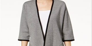 Alfani Women's Drape front 3/4 Sleeve Open Cardigan Top Black-Gray Size Petite Medium