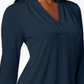 Charter Club Women's Pleat Neck 3/4 Sleeve Top Blue Size Petite Small