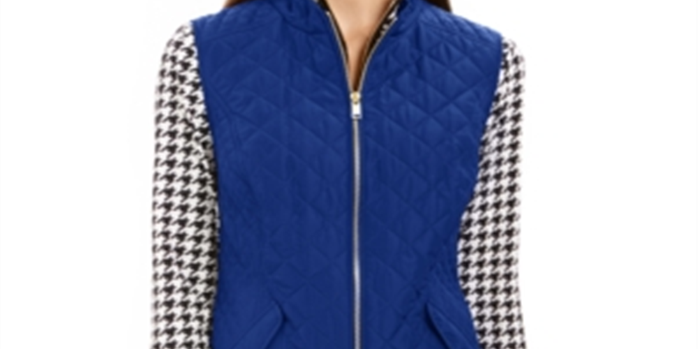 Charter Club Women's Zip Front Quilted Cotton Vest Blue Size Petite Small