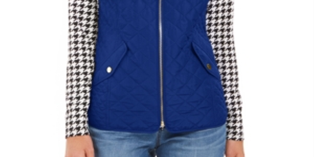 Charter Club Women's Zip Front Quilted Cotton Vest Blue Size Petite Small