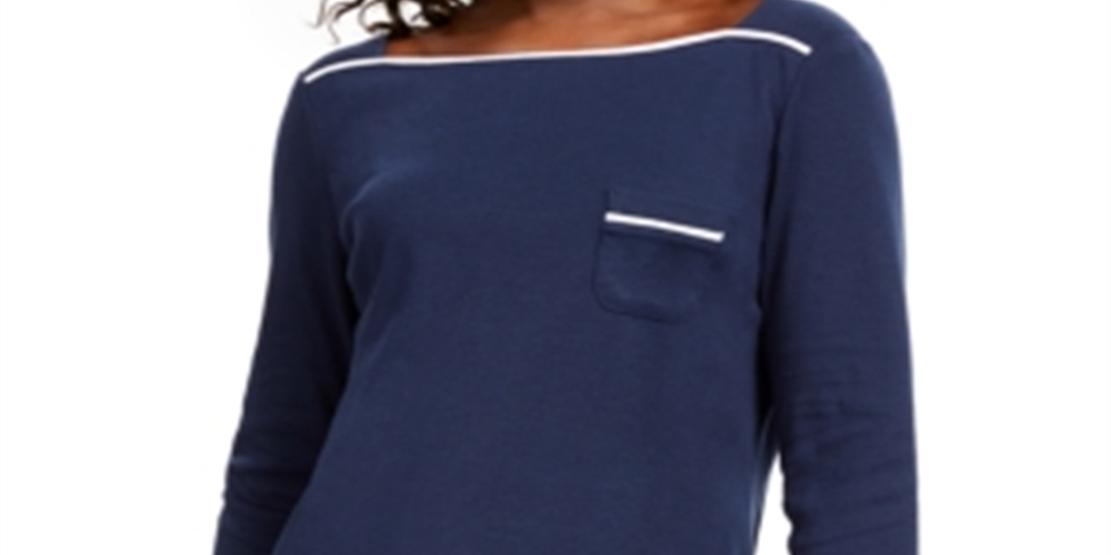 Karen Scott Women's Piping Trim T-Shirt Blue Size Petite XL