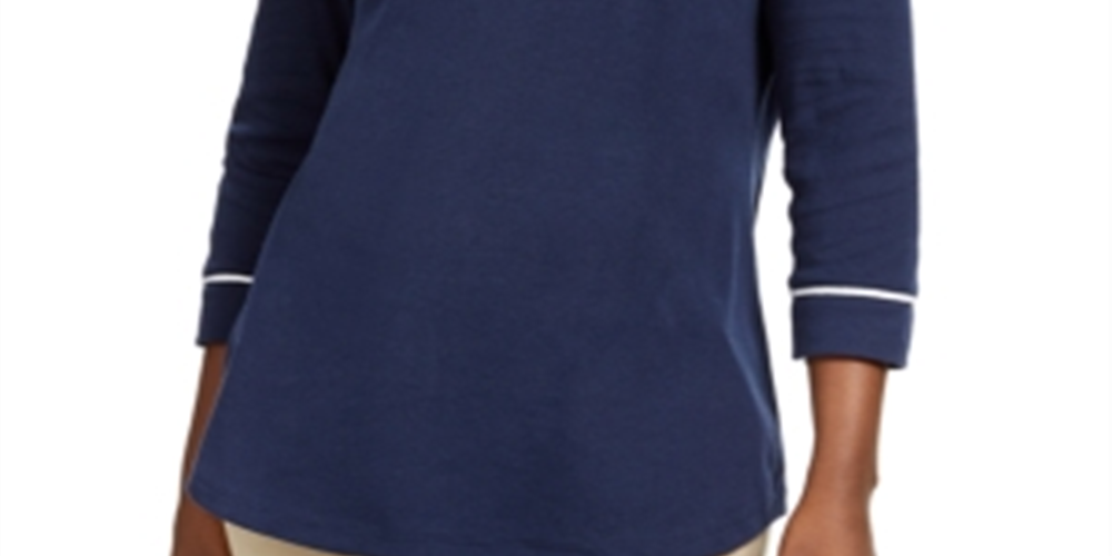 Karen Scott Women's Piping Trim T-Shirt Blue Size Petite XL