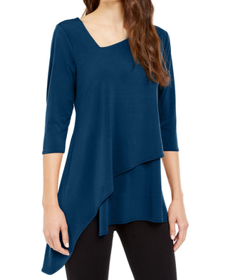 Alfani Women's Blouse Asymmetric Neck Jersey Green Size Small
