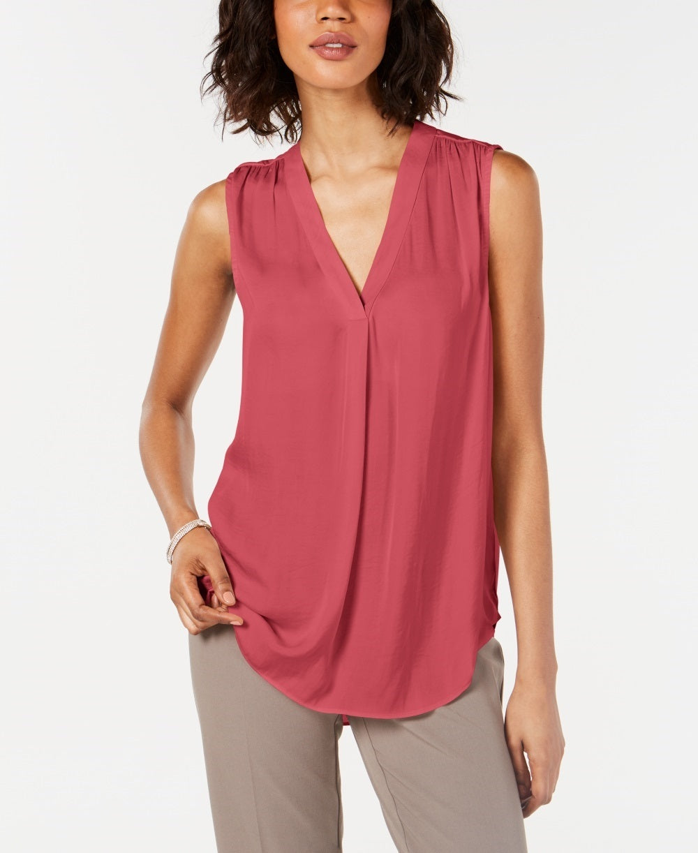 Alfani Women's Satin V Neck Tank Top Red Size Large
