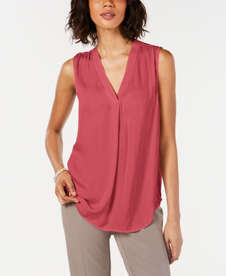 Alfani Women's Satin V Neck Tank Top Red Size Large