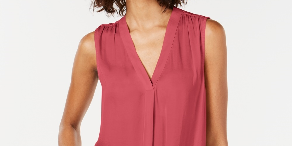 Alfani Women's Satin V Neck Tank Top Red Size Large