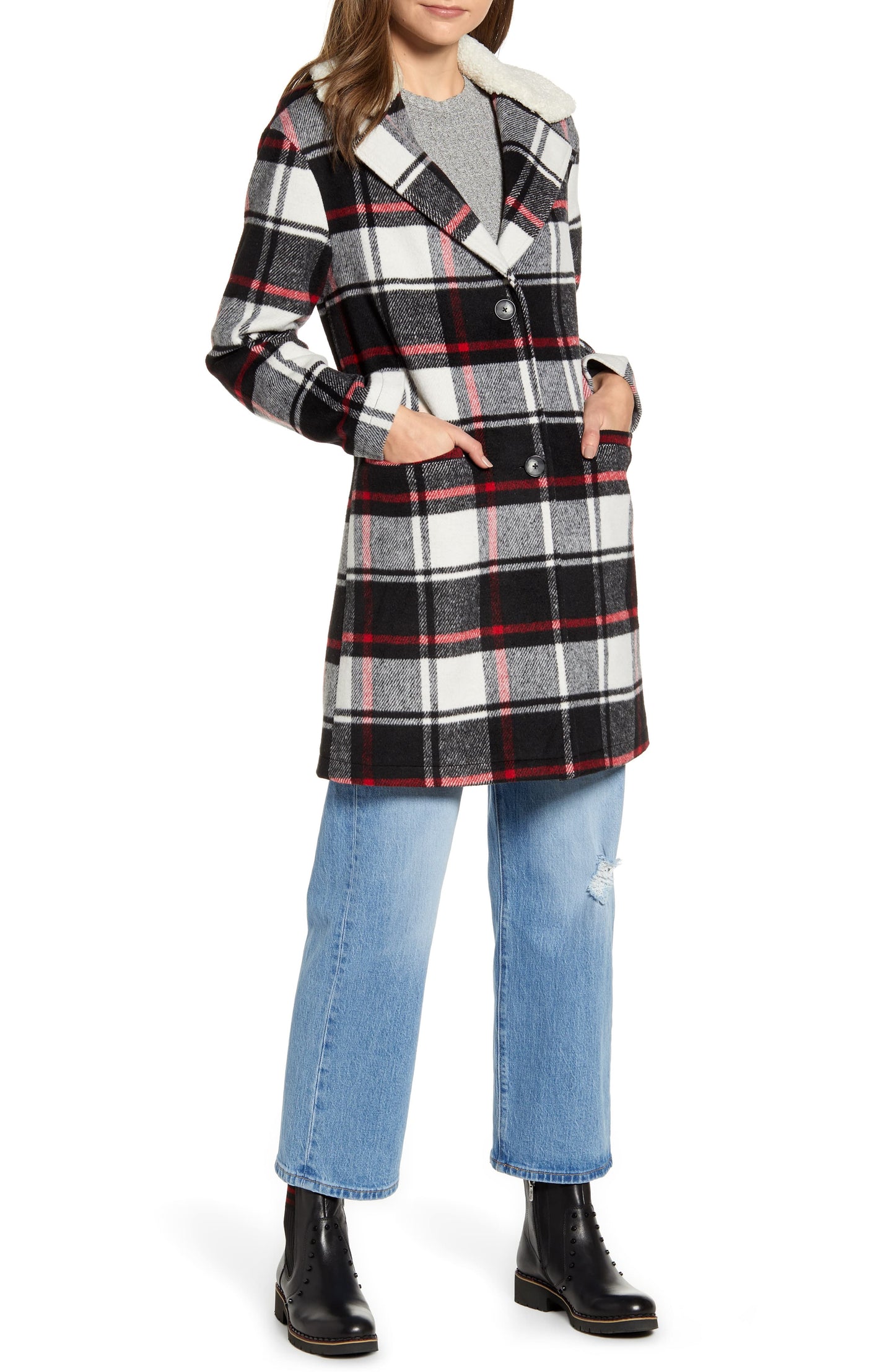 Levi's Women's Plaid Faux Fur Collar Jacket Red/plaid Size Large