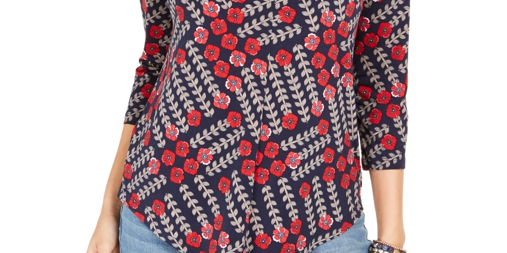 Charter Club Women's 3/4 Sleeve Top Blue Size X-Small