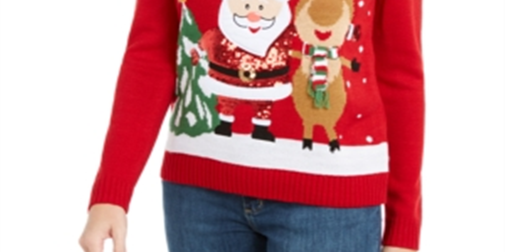 Karen Scott Women's Friendly Santa Sweater Red Size Petite L