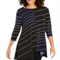 Alfani Women's Printed High Low Tunic Navy/White strip  Size -Petite S/M