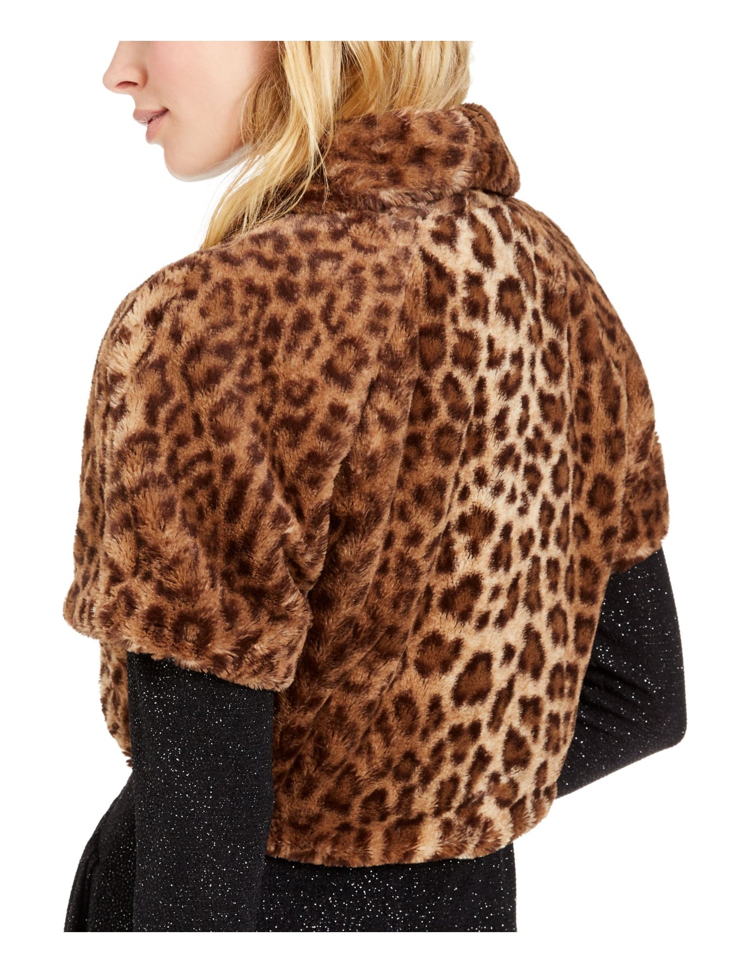 Vince Camuto Women's Faux Fur Leopard Shrug Brown Size Medium