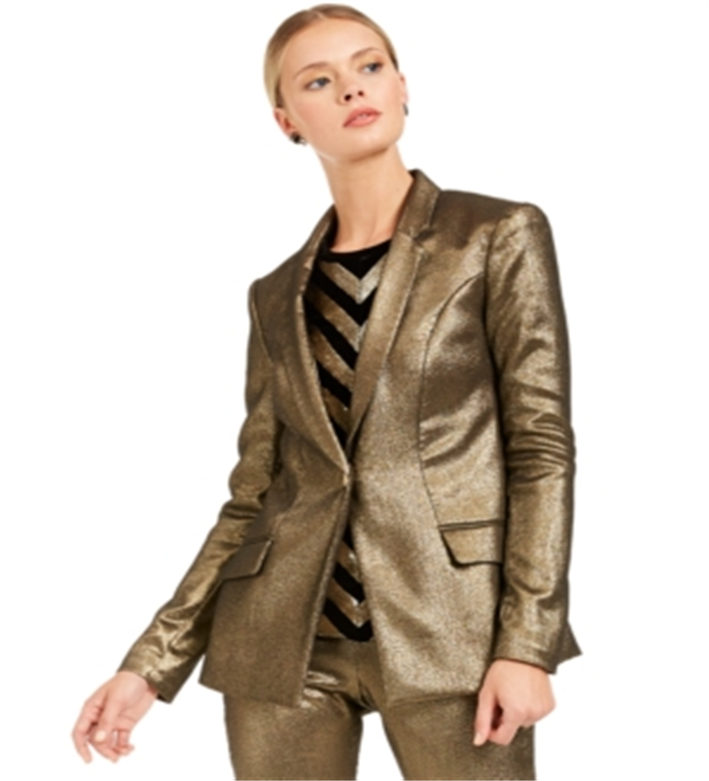 INC International Concepts Women's Metallic Blazer Gold Size PSM