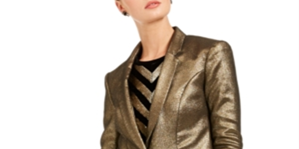 INC International Concepts Women's Metallic Blazer Gold Size PSM