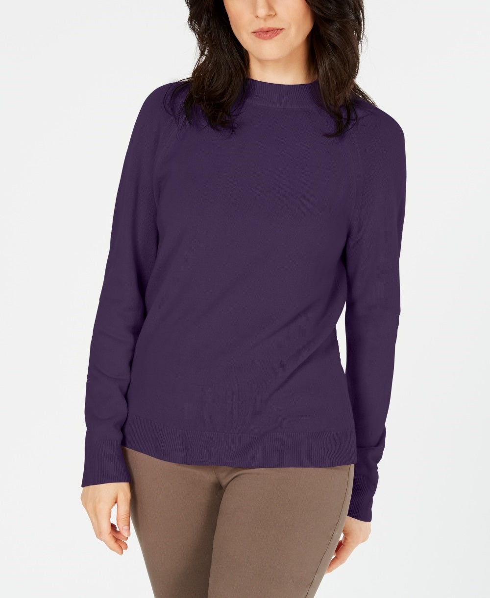 Karen Scott Women's Zip-Back Mock-Neck Sweater  Purple Size XX-Large