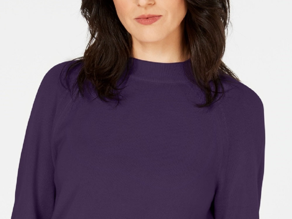 Karen Scott Women's Zip-Back Mock-Neck Sweater  Purple Size XX-Large