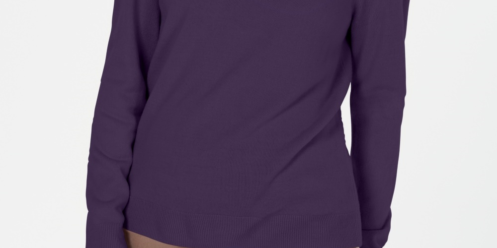 Karen Scott Women's Zip-Back Mock-Neck Sweater  Purple Size XX-Large