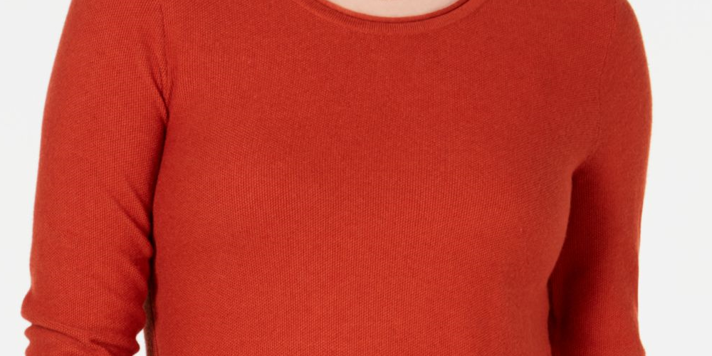 Style & Co Women's Stretch Ribbed Pull Over Crew Neck Tunic Sweater Orange Size Petite Medium