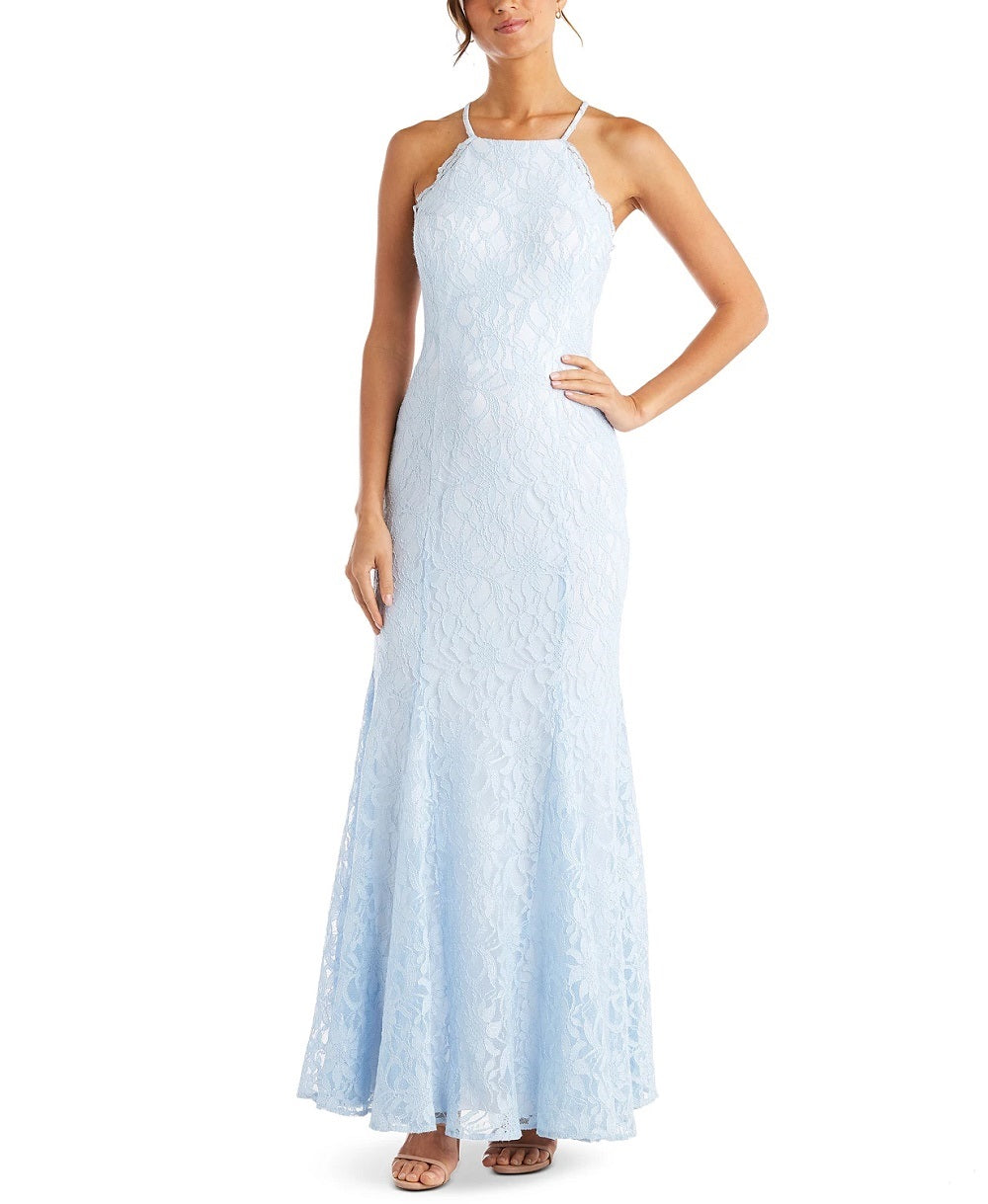 Morgan & Company Juniors' Lace Open-Back Gown Blue Size 3