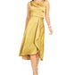 Taylor Women's Dresses Wrap Front Sleeveless Satin Cocktail Midi Dress Metallic Gold Size 8